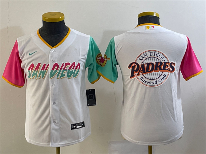 Youth San Diego Padres White Team Big Logo City Connect Stitched Baseball Jersey Youth San Diego Padres White Team Big Logo City Connect Stitched Baseball Jersey