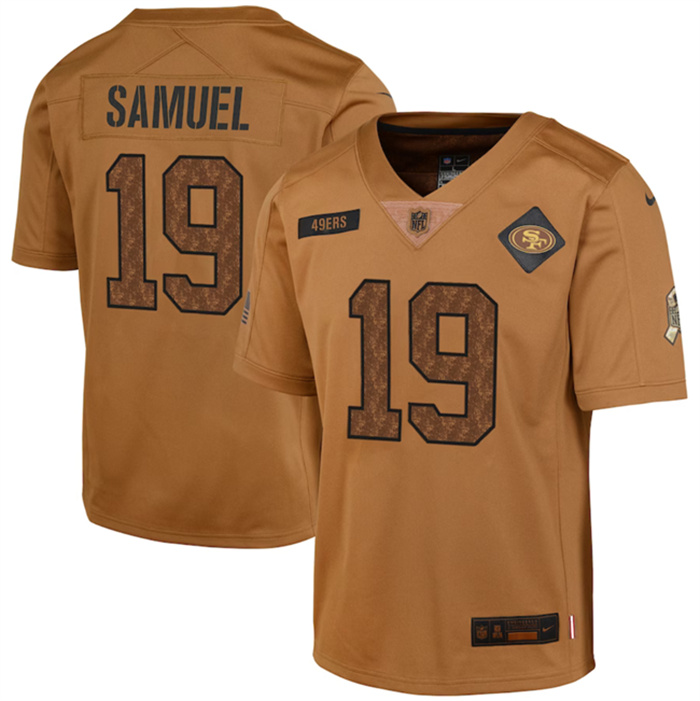 Youth San Francisco 49ers #19 Deebo Samuel 2023 Brown Salute To Service Limited Stitched Football Jersey Youth San Francisco 49ers #19 Deebo Samuel 2023 Brown Salute To Service Limited Stitched Football Jersey
