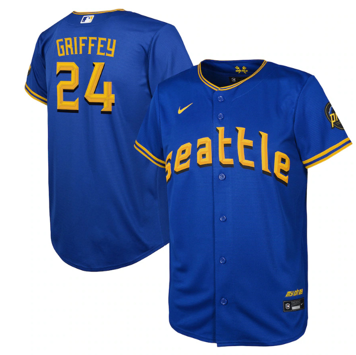 Youth Seattle Mariners #24 Ken Griffey Jr. Royal 2023 City Connect Stitched Baseball Jersey Youth Seattle Mariners #24 Ken Griffey Jr. Royal 2023 City Connect Stitched Baseball Jersey