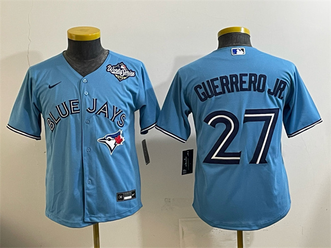 Youth Toronto Blue Jays #27 Vladimir Guerrero Jr. Blue 2025 World Series Cool Base Stitched Baseball Jersey Youth Toronto Blue Jays #27 Vladimir Guerrero Jr. Blue 2025 World Series Cool Base Stitched Baseball Jersey