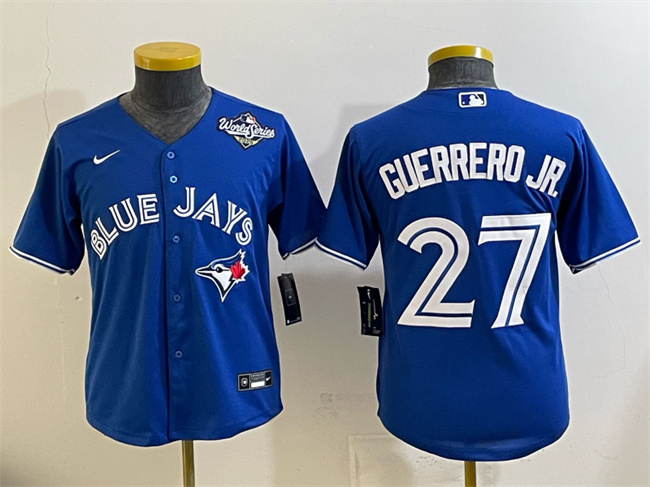 Youth Toronto Blue Jays #27 Vladimir Guerrero Jr. Royal 2025 World Series Cool Base Stitched Baseball Jersey Youth Toronto Blue Jays #27 Vladimir Guerrero Jr. Royal 2025 World Series Cool Base Stitched Baseball Jersey