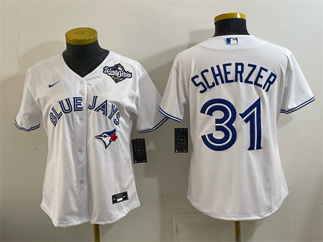 Youth Toronto Blue Jays #31 Max Scherzer White 2025 World Series Cool Base Stitched Baseball Jersey Youth Toronto Blue Jays #31 Max Scherzer White 2025 World Series Cool Base Stitched Baseball Jersey