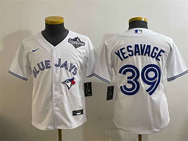Youth Toronto Blue Jays #39 Trey Yesavage White 2025 World Series Cool Base Stitched Baseball Jersey Youth Toronto Blue Jays #39 Trey Yesavage White 2025 World Series Cool Base Stitched Baseball Jersey