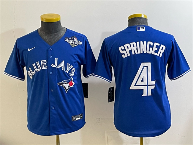 Youth Toronto Blue Jays #4 George Springer Royal 2025 World Series Cool Base Stitched Baseball Jersey Youth Toronto Blue Jays #4 George Springer Royal 2025 World Series Cool Base Stitched Baseball Jersey