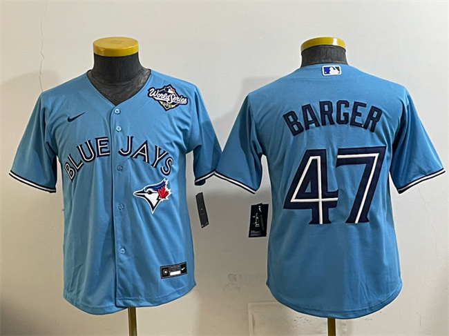 Youth Toronto Blue Jays #47 Addison Barger Blue 2025 World Series Cool Base Stitched Baseball Jersey Youth Toronto Blue Jays #47 Addison Barger Blue 2025 World Series Cool Base Stitched Baseball Jersey
