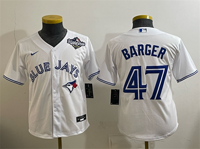 Youth Toronto Blue Jays #47 Addison Barger White 2025 World Series Cool Base Stitched Baseball Jersey Youth Toronto Blue Jays #47 Addison Barger White 2025 World Series Cool Base Stitched Baseball Jersey