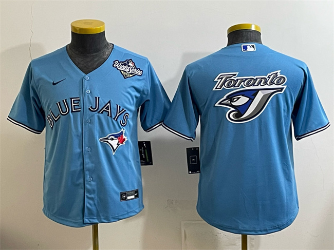 Youth Toronto Blue Jays Team Big Logo Blue 2025 World Series Cool Base Stitched Baseball Jersey Youth Toronto Blue Jays Team Big Logo Blue 2025 World Series Cool Base Stitched Baseball Jersey