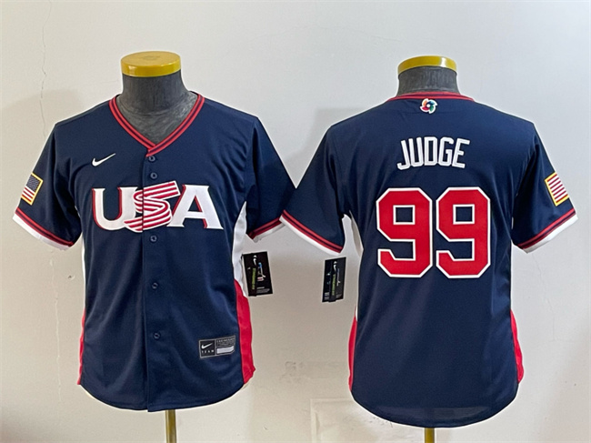 Youth USA Baseball #99 Aaron Judge Navy 2026 World Baseball Classic Stadium Stitched Baseball Jersey