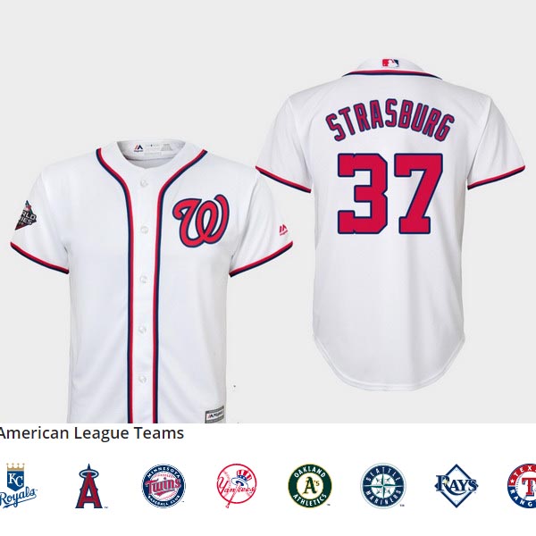 Youth Washington Nationals #37 Stephen Strasburg White 2019 World Series Bound Washington Nationals Cool Base Jersey Youth Washington Nationals #37 Stephen Strasburg White 2019 World Series Bound Washington Nationals Cool Base Jersey