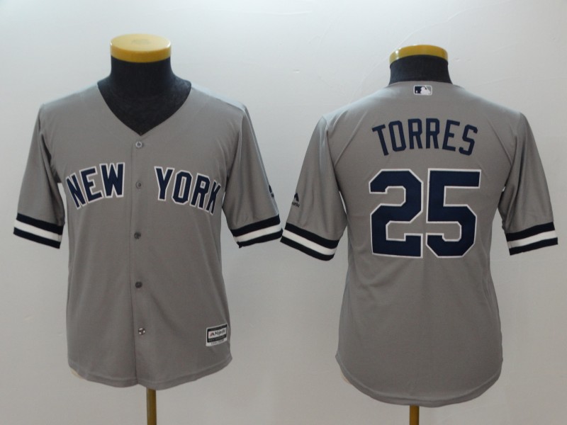 Youth Yankees 25 Gleyber Torres Gray Youth Cool Base Jersey Youth Yankees 25 Gleyber Torres Gray Youth Cool Base Jersey