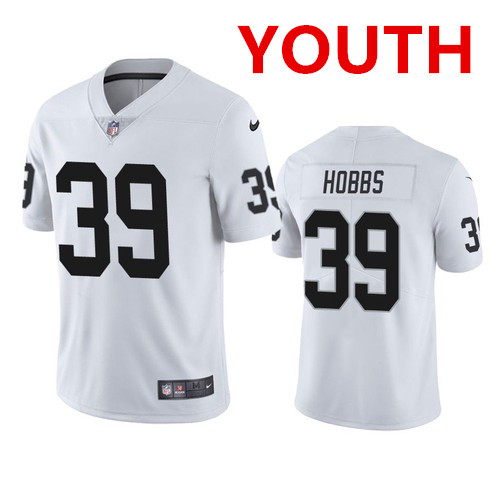 Youth las Vegas Raiders #39 Nate Hobbs white vapor limited jersey Youth las Vegas Raiders #39 Nate Hobbs white vapor limited jersey