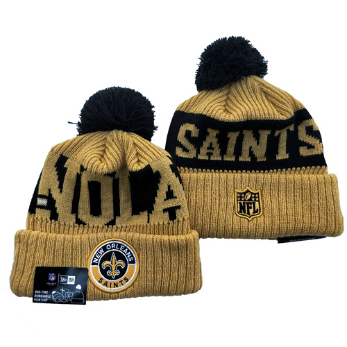 aints Team Logo Cream 2020 NFL Sideline Pom Cuffed Knit Hat YD