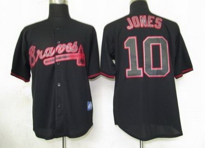 atlanta braves 10# chipper jones black jersey
