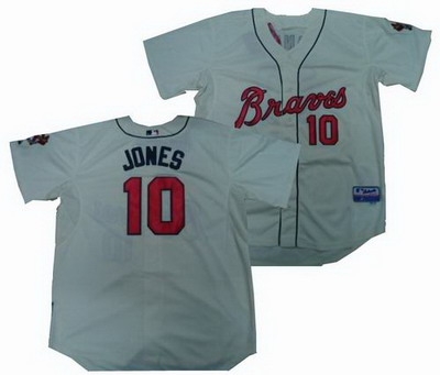 atlanta braves 10# chipper jones cream jersey