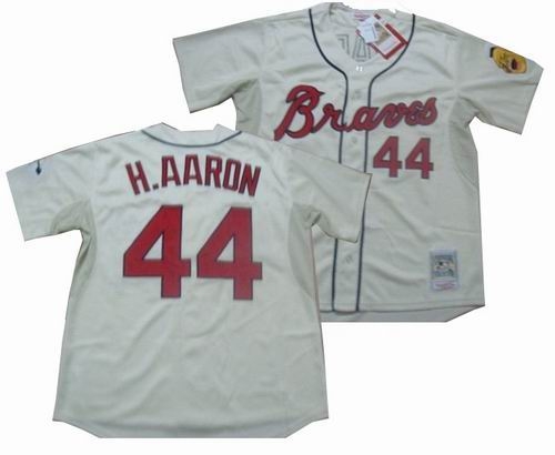 atlanta braves throwback jersey 44 hank aaron cream jerseys