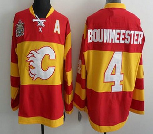 calgary flames 4 jay bouwmeester red 2011 heritage classic jersey