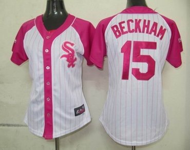 chicago white sox 15 beckhanm womens pink splash fashion jersey