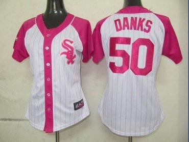 chicago white sox 50 danks womens pink splash fashion jersey