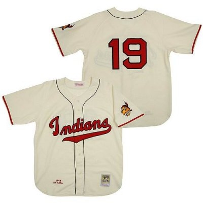 cleveland indians 1948 #19 bob feller home jersey mitchellandness cream