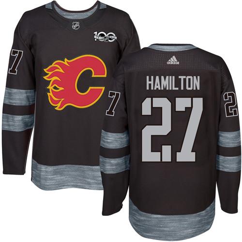 didas Flames #27 Dougie Hamilton Black 1917-2017 100th Anniversary Stitched NHL Jersey
