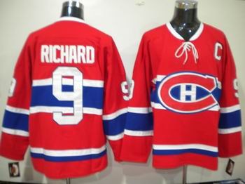 hockey montreal canadiens #9 maurice richard stitched replithentic red jersey