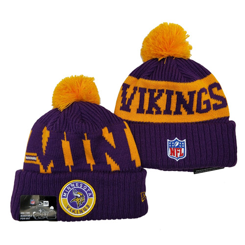 ikings Team Logo Purple 2020 NFL Sideline Pom Cuffed Knit Hat YD