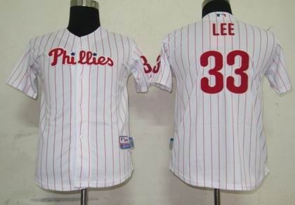 kids philadephia phillis 33 lee white strip jersey