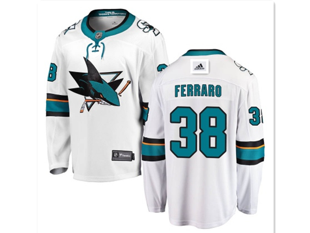 men's San Jose Sharks #38 mario ferraro branded away breakaway white jersey men's San Jose Sharks #38 mario ferraro branded away breakaway white jersey