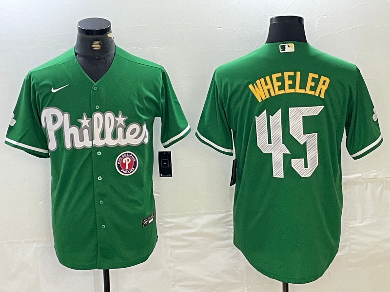men's philadelphia phillies #45 zack wheeler green 2024 city connect stitched jersey_副本1