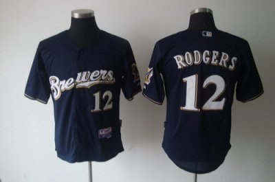 milwaukee brewers #12 mark rodgers blue cool base mlb jersey