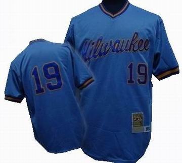 milwaukee brewers #19 robin yount blue mitchellandness jersey