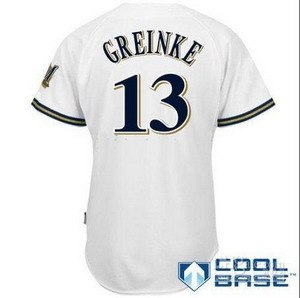 milwaukee brewers 13 zack greinke cool base baseball white jersey