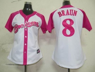 milwaukee brewers 8 braun womens pink splash fashion jersey milwaukee brewers 8 braun womens pink splash fashion jersey