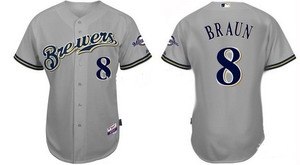 milwaukee brewers 8 ryan braun baseball grey jersey