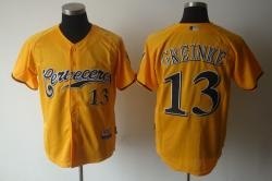milwaukee brewers zack greinke alternate jersey #13 gold yellow