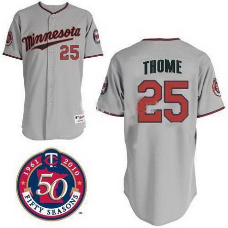 minnesota twins 25 jim thome gray jersey 50th patch