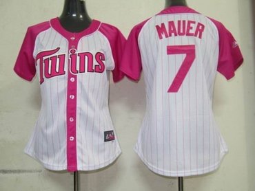 minnesota twins 7 mauer womens pink splash fashion jersey