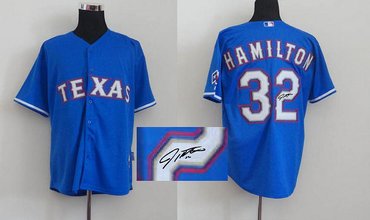 mlb jerseys Texas Rangers #32 hamilton blue Signed Jerseys