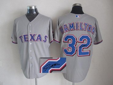 mlb jerseys Texas Rangers #32 hamilton grey Signed Jerseys