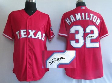 mlb jerseys Texas Rangers #32 hamilton red Signed Jerseys