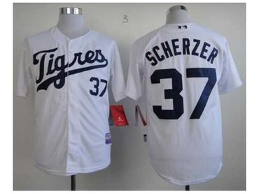 mlb jerseys detroit tigers #37 scherzer white[2013 new]