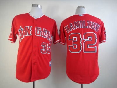mlb jerseys los angeles angels #32 hamilton red
