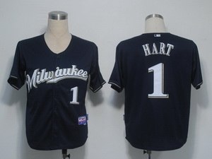mlb jerseys milwaukee brewers 1 hart dark blue cool base(m)