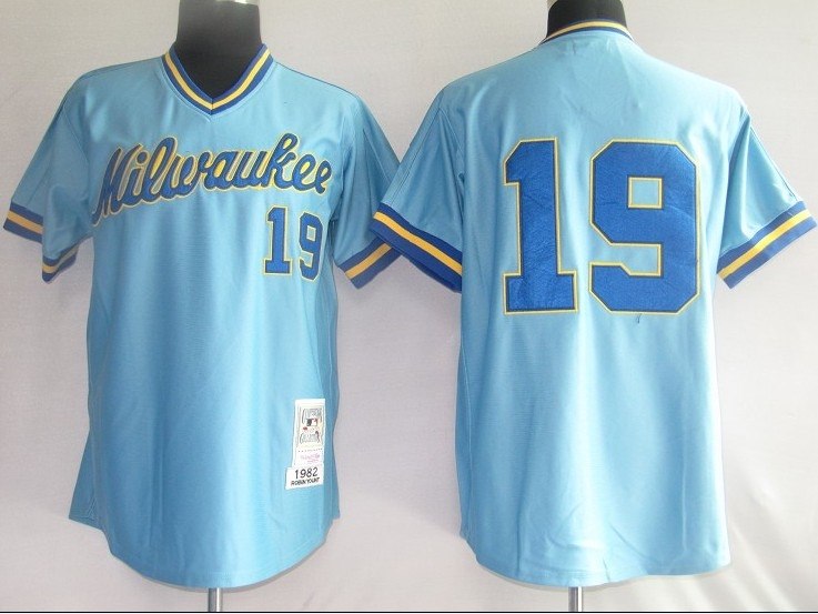 mlb jerseys milwaukee brewers 19# yount blue [m&n