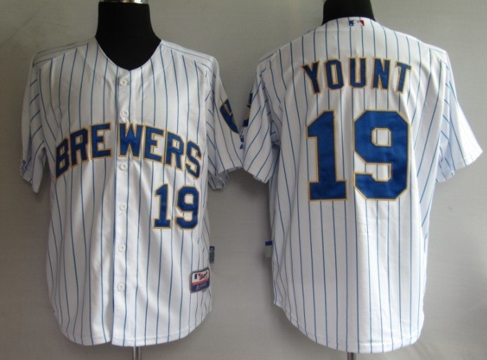 mlb jerseys milwaukee brewers 19# yount white blue strip
