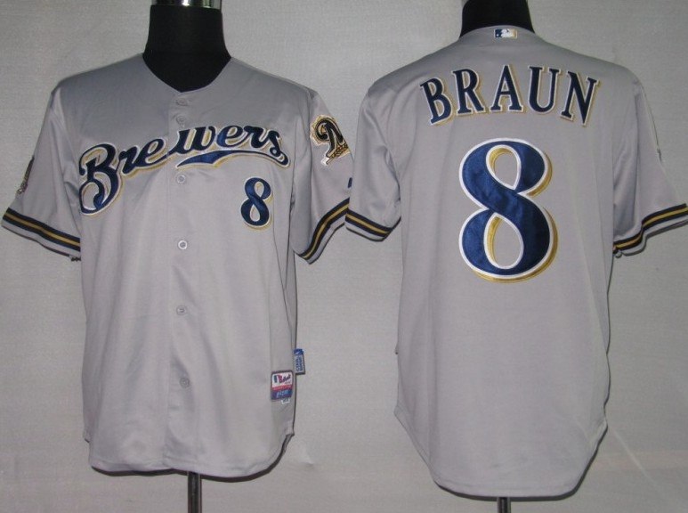 mlb jerseys milwaukee brewers 8 ryan braun grey
