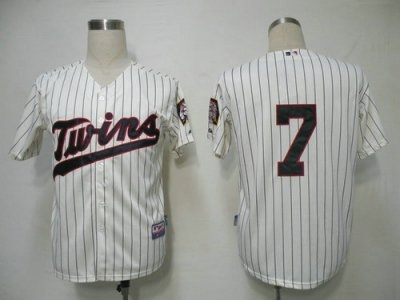 mlb jerseys minnesota twins 7 mauer cream(blue strip) cool base
