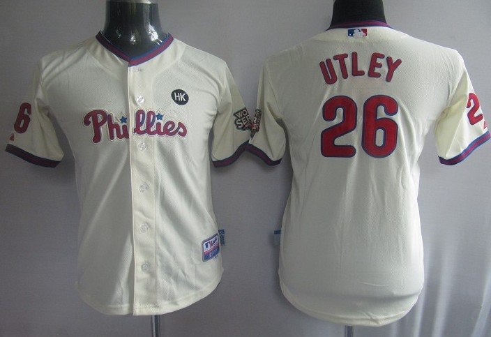 mlb jerseys philadephia phillis 26 chase utley cream kids