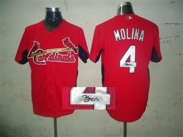 mlb jerseys st.louis cardinals #4 molina Red Signed Jersey