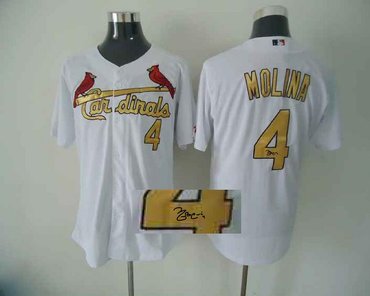 mlb jerseys st.louis cardinals #4 molina White Gold Signed Jersey